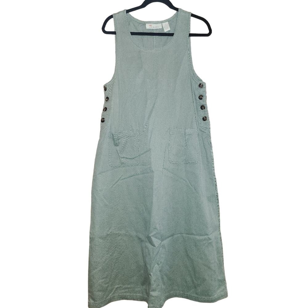 Appleseed's Casual‎ Jumper Dress Green Sleeveless Midi Pockets Button Accent